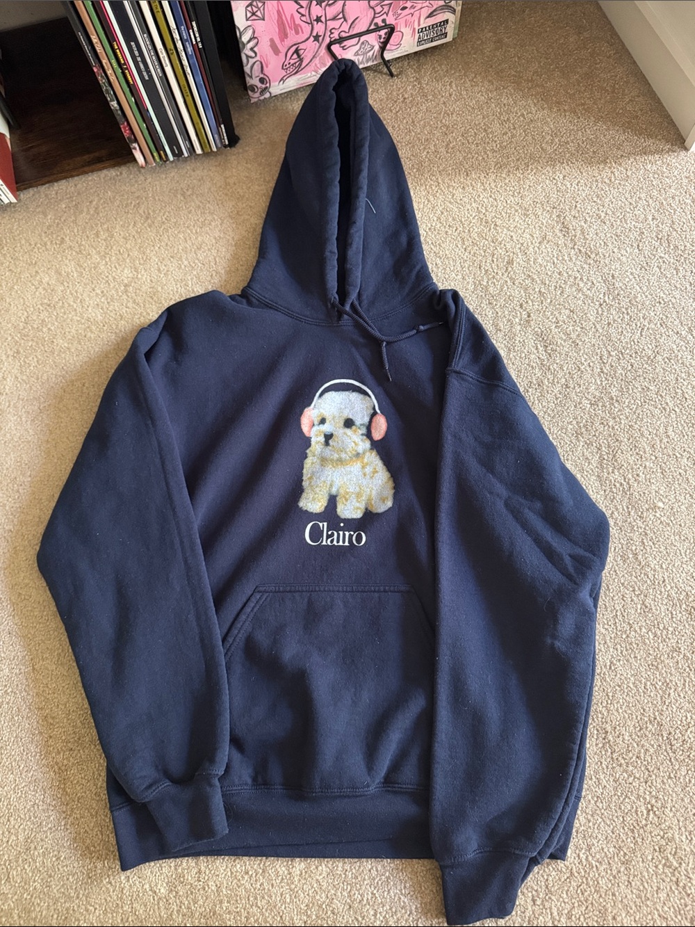 Clairo Navy Hoodie with Puppy Graphic